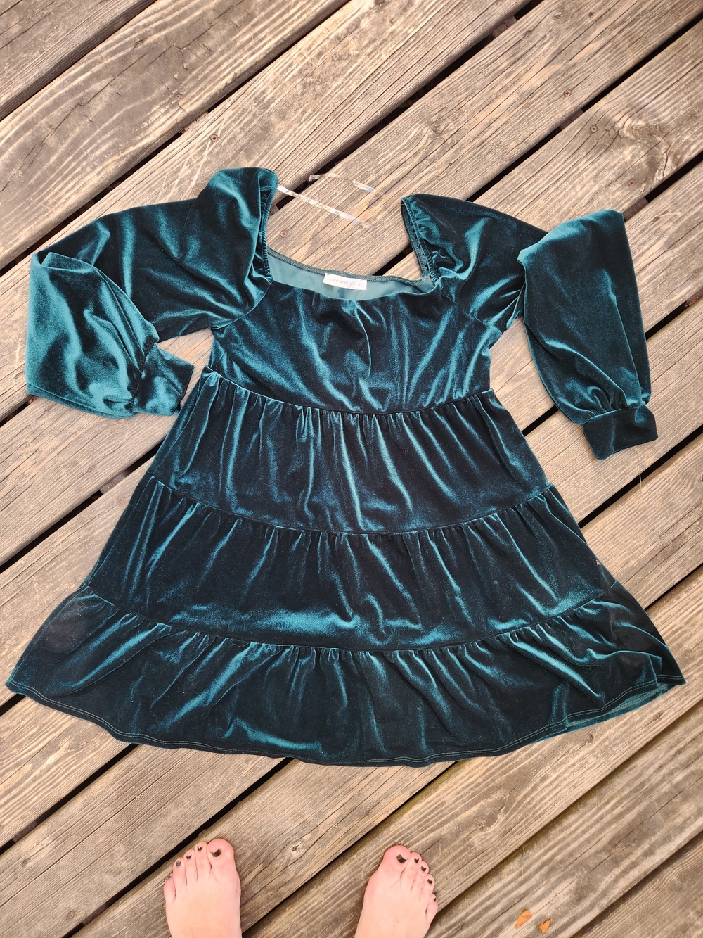 Altar'd State - Large Velvet Emerald Green Tiered Dress